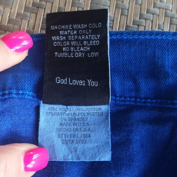 Flying Monkey vintage bright blue leggings/jeggings, Made in USA, (juniors) 9 - Picture 6 of 7